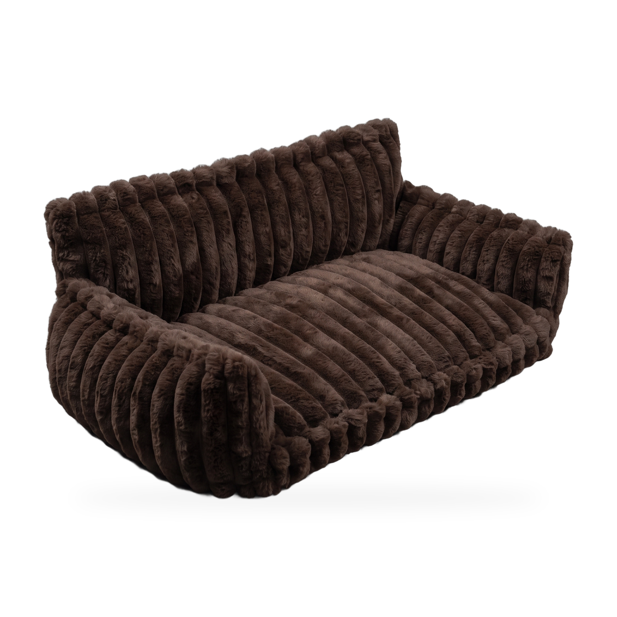 HuddleHaven extra large orthopedic dog sofa bed in dark brown faux fur with raised armrests