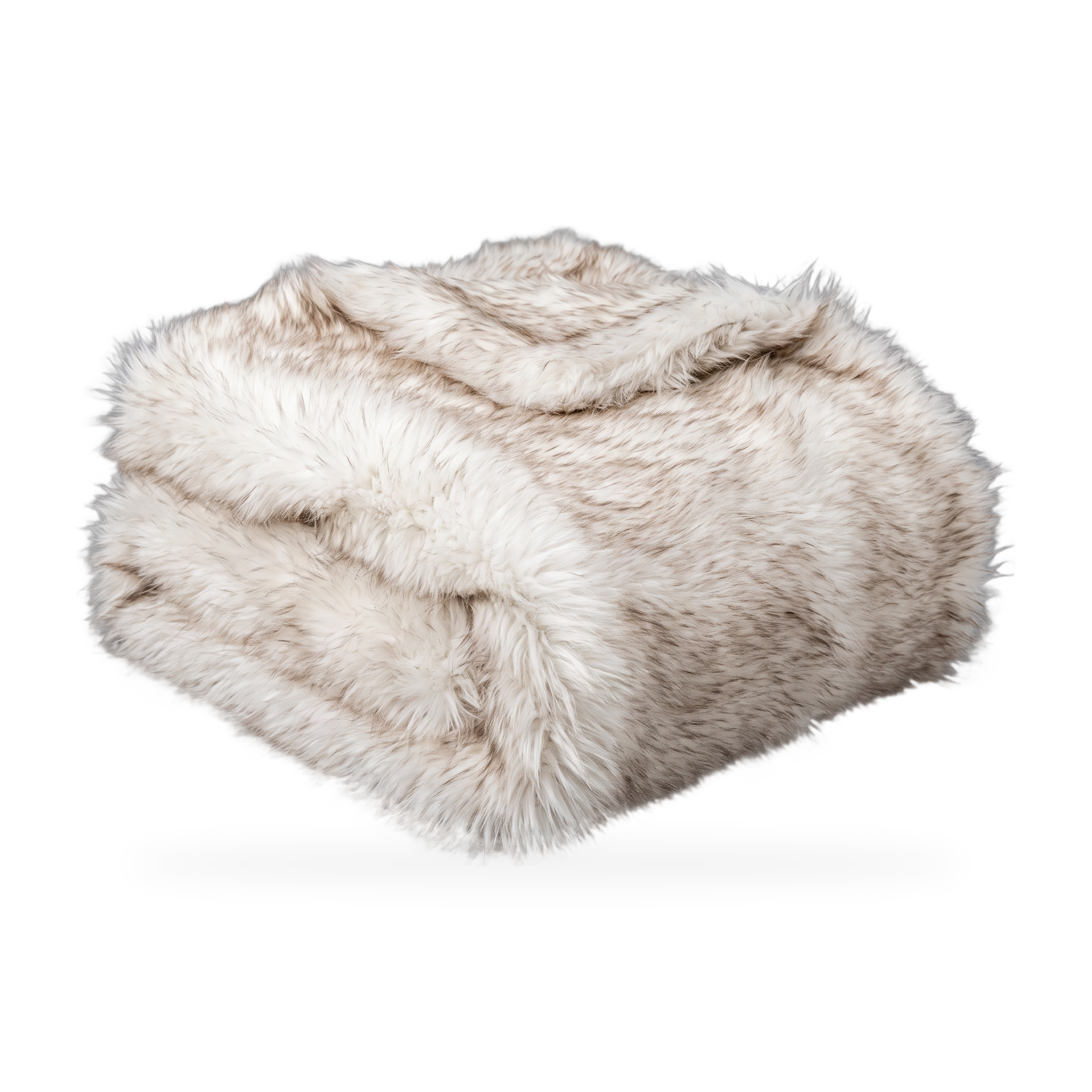 SnugShield waterproof faux fur pet throw blanket, folded, ivory with mocha streaks