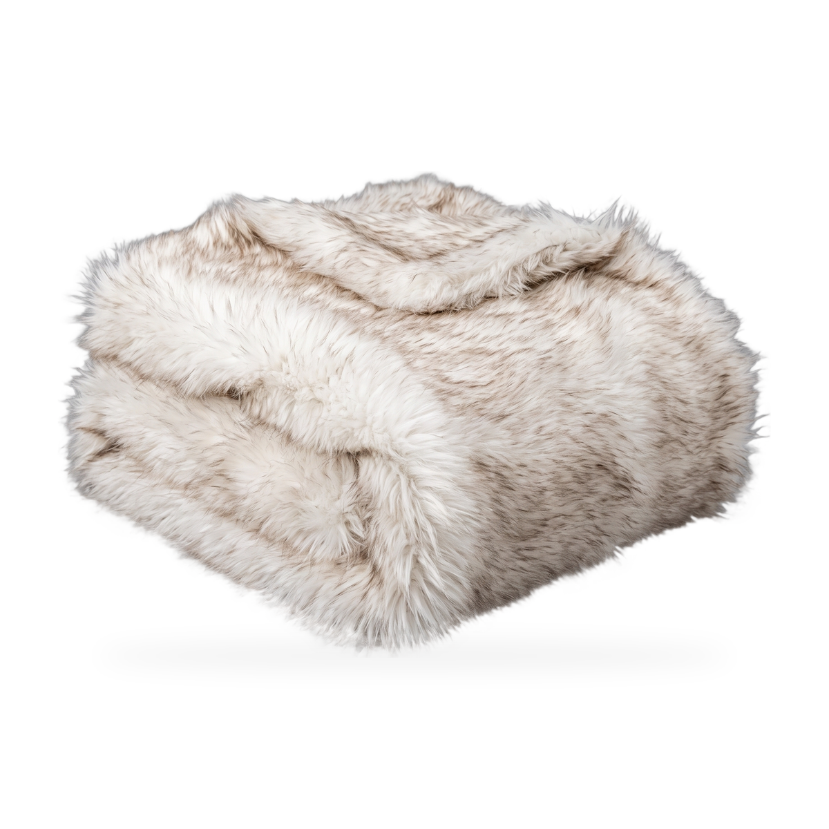SnugShield waterproof faux fur pet throw blanket, folded, ivory with mocha streaks