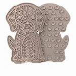 Pouncie LickLoop textured silicone lick mat on a white background