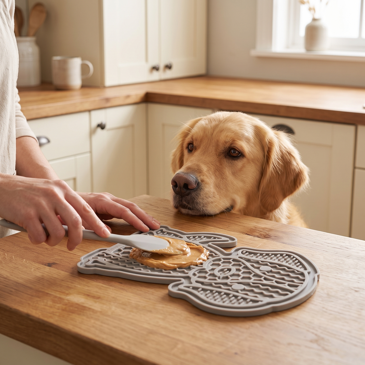 Pouncie LickLoop textured silicone lick mat relaxed pet at home