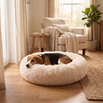Pouncie CloudNest soothing plush round dog bed relaxed pet at home