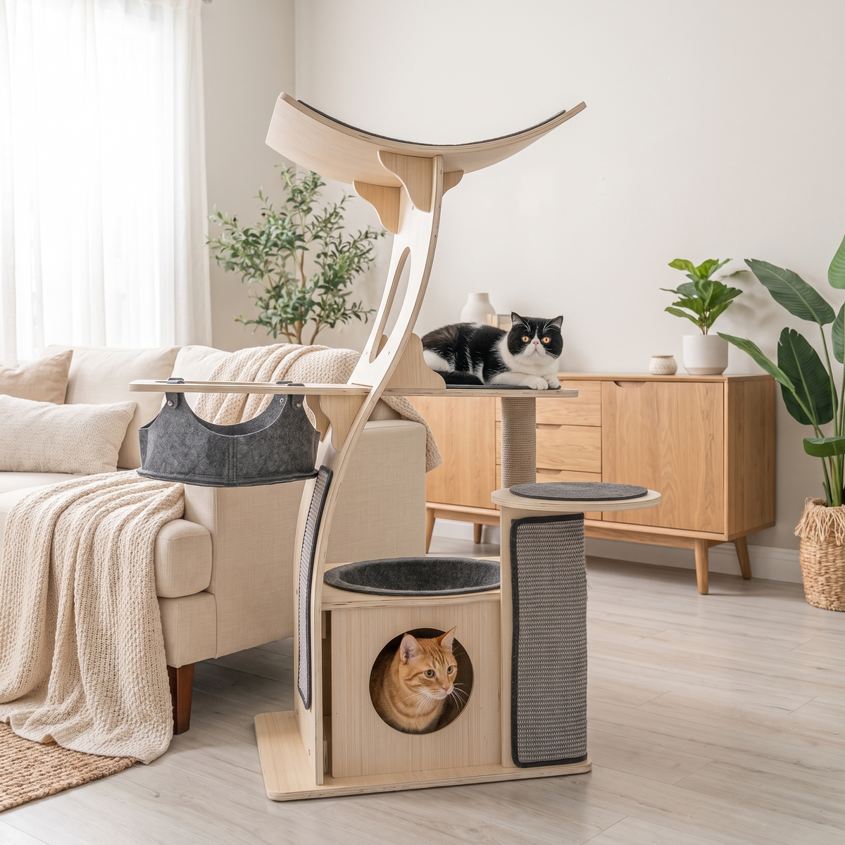 Two cats sharing the TimberPerch cat tree